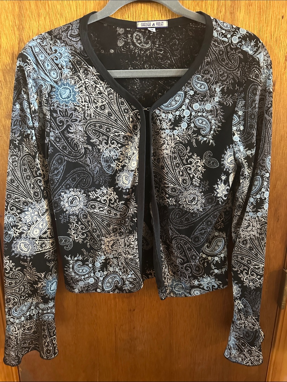 Chelsea & Violet Black Jacket with Light Blue Paisley Print